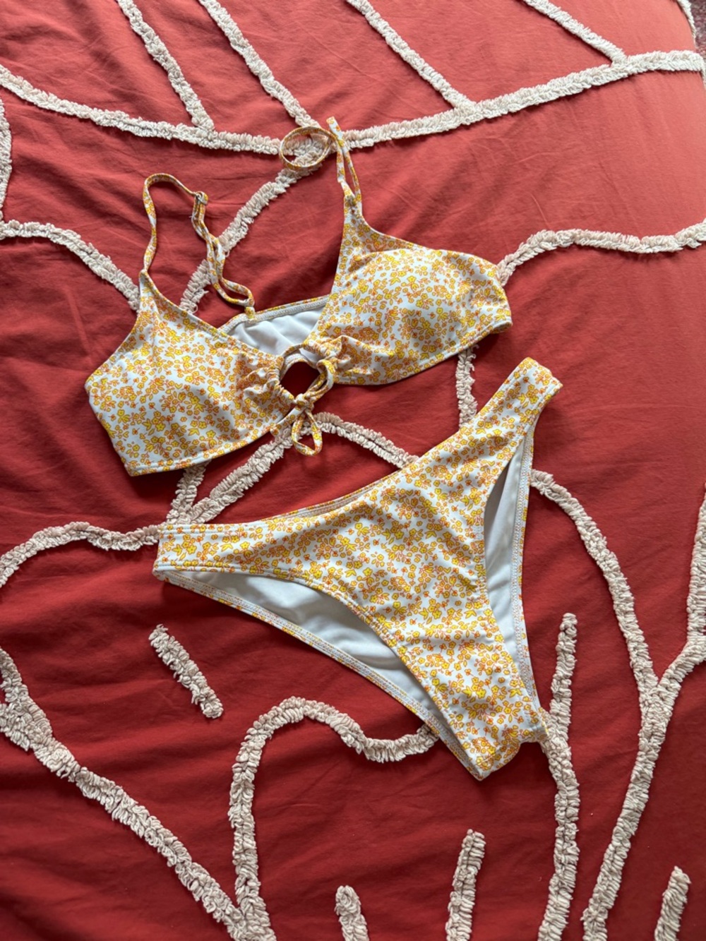 SHEIN White Bikini Set with Yellow Floral Print